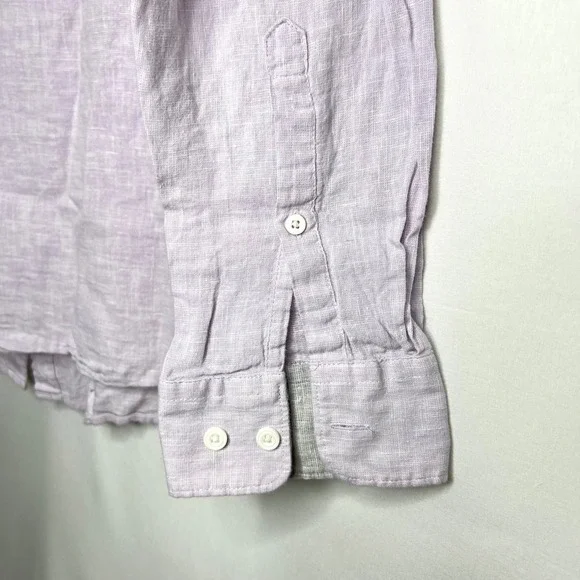 Marc Anthony Lavender Linen Blend Button Down Mens L Slim Fit Long Sleeve Shirt - Picture 4 of 12